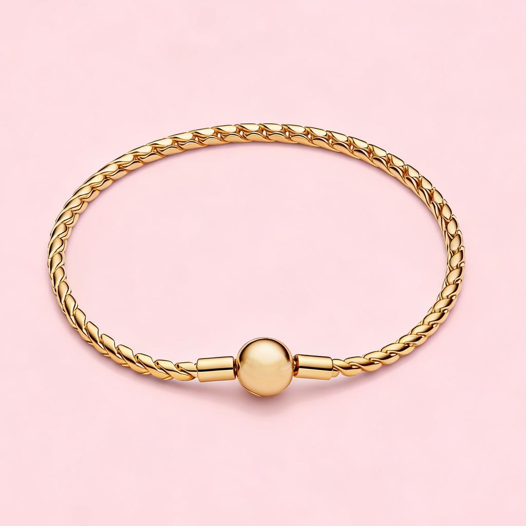 S925 Silver Bracelet Gold Plated Round Bead Charm Bracelet with Open Ball Clasp Fit Pendants Jewelry for Women Gift