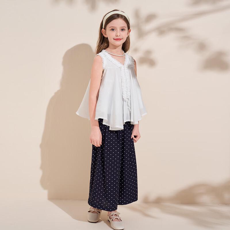 Girls' French Polka Dot Wide-Leg Pants Set