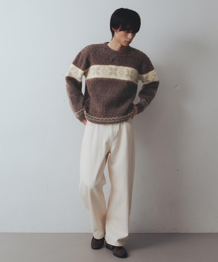 NODU Snow Nordic Snowflake Round Knit [Brown]