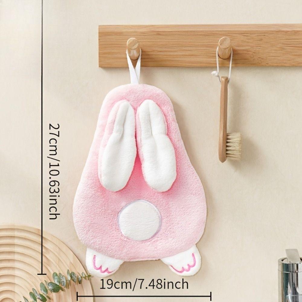 Cute Rabbit Style Hand Towel Absorbent Cartoon Hanging Towel Hanging Design Quick-Dry Cleaning Rag Household