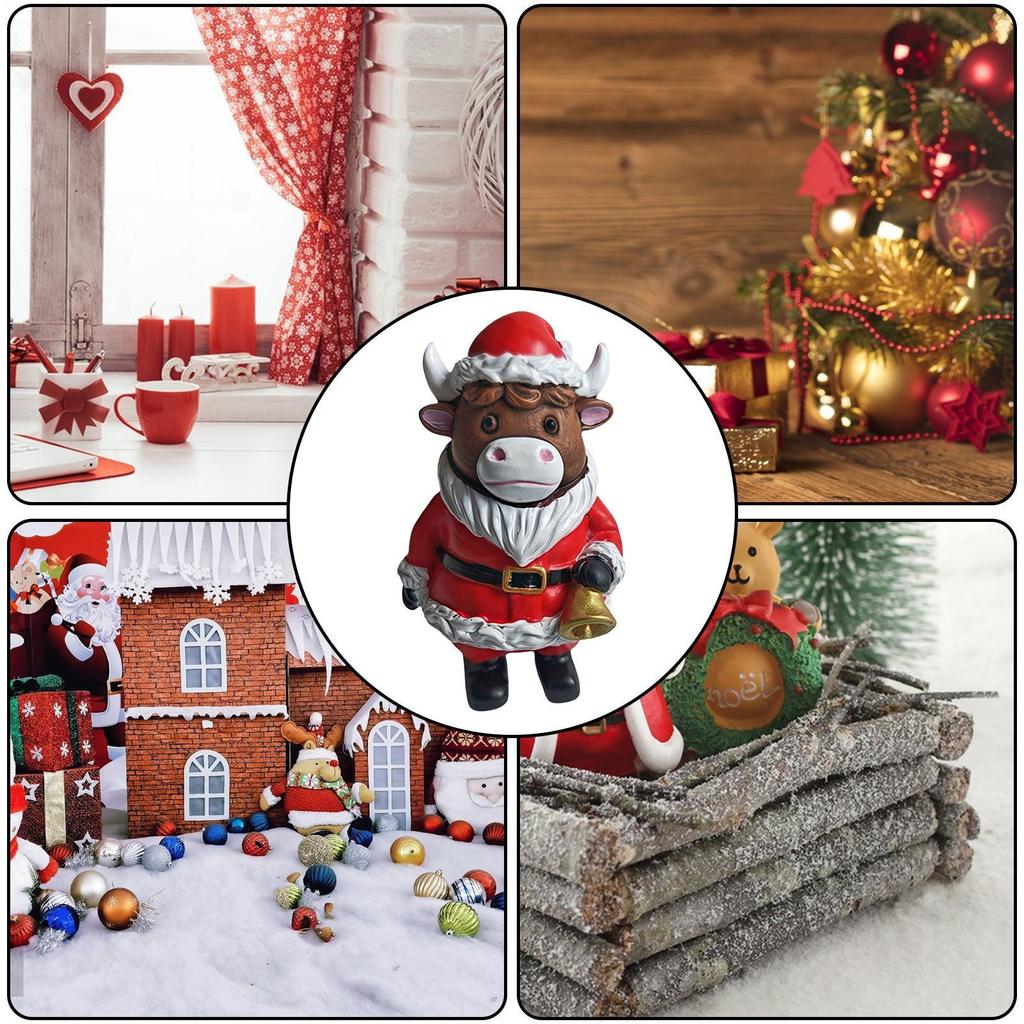 Christmas Highland Cow Figurine Highland Cattle Christmas Statue Resin Sculpture Scottish Ornament Decoration Holiday Display