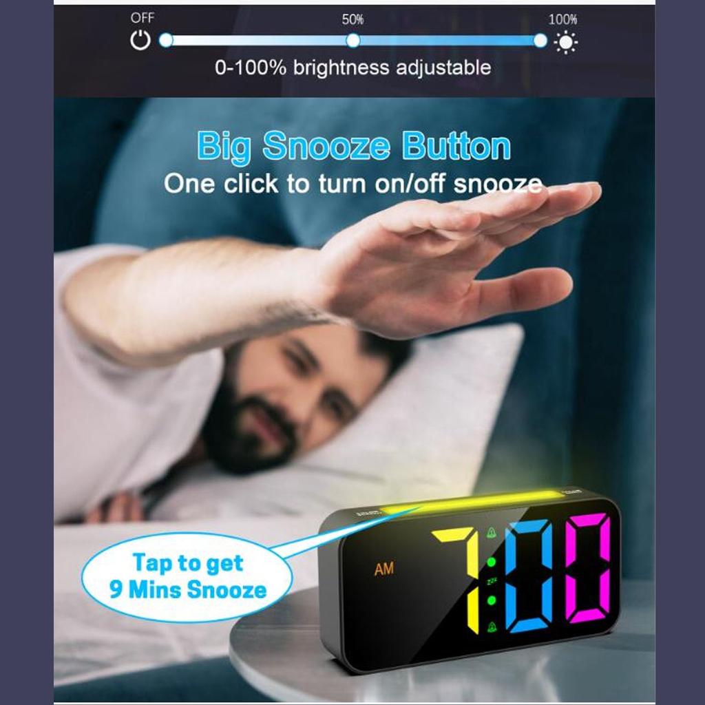 Acogedor RGB Vibration Alarm Clock for Bedroom, 100dB Loud Alarm, Dual Alarm, Dimming Function, Snooze Function, Suitable for Sleepyheads and Hearing