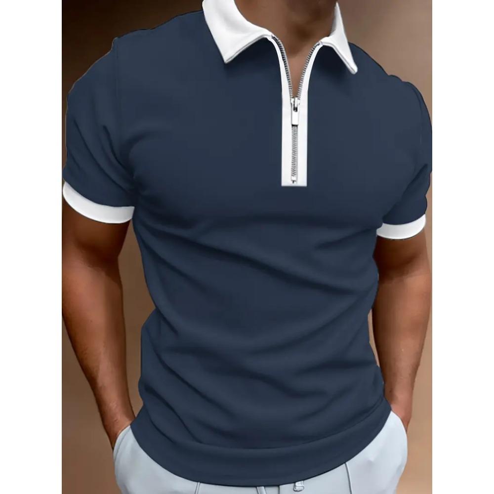 Men's Zipper Polo Shirt, Wave Triangle Shirt, 3D Printed, Retro, Short Sleeve, Loose, Comfortable, Street, Summer, New Style