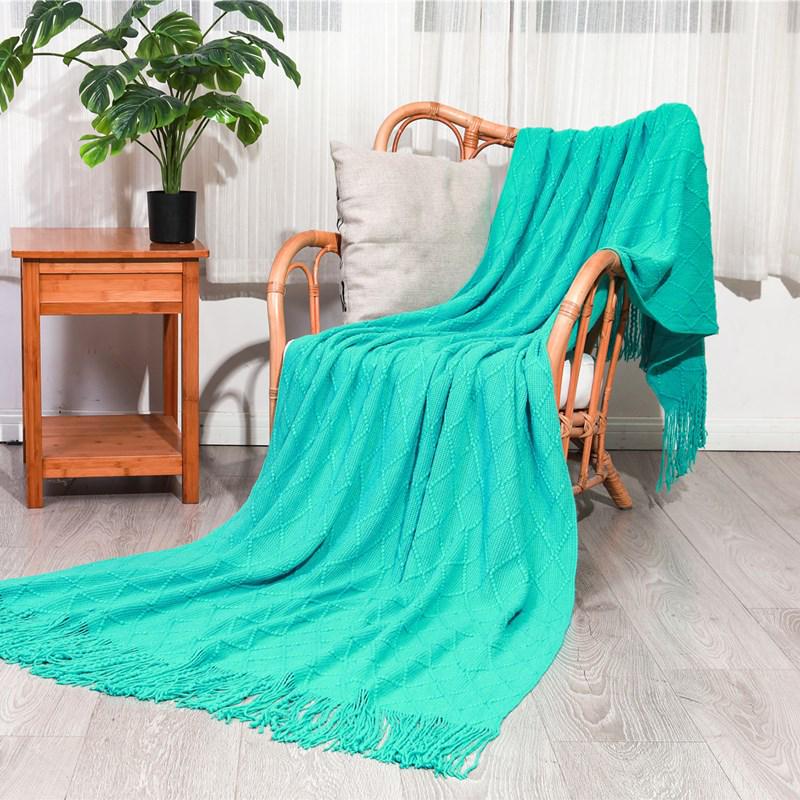 Nordic Retro Yellow Argyle Knit Blanket - Bed Runner, Sofa Throw, End Scarf Cover