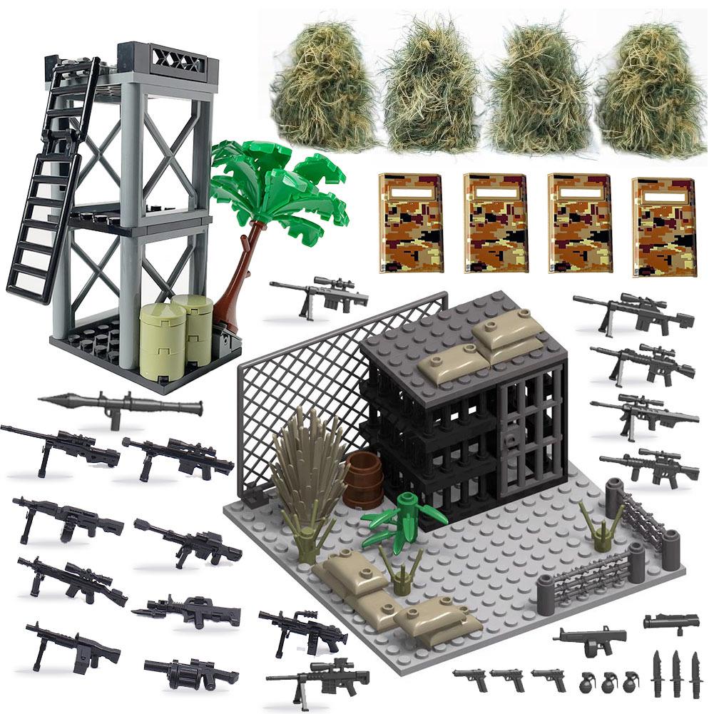 WWII Military Outpost Building Set with Tower, Machine Gun & Sniper Accessories
