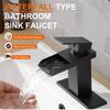 Single Hole Single Handle Modern Vanity Lavatory Basin Hot& Cold Mixer Tap with Drain Combo Matte Black Waterfall Basin Faucet