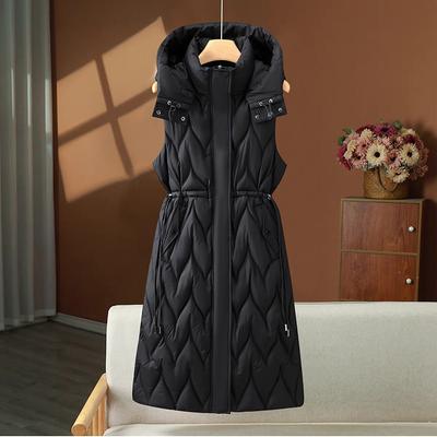 Womens Long Hooded Puffer Vest Winter Warm Cotton-Padded Sleeveless Coat Plus Size Casual Outerwear