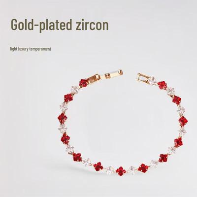 Gold-Plated Colorful Zircon Bracelet for Women - High-End Light Luxury Jewelry with Folding Buckle