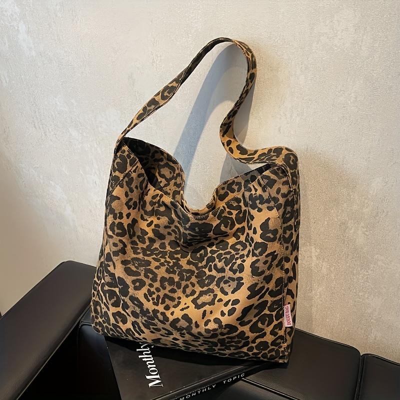 Leopardenmuster Canvas-Tragetasche für Damen Große Kapazität Lässige Umhängetasche Koreanischer Stil Herbst Winter Handtasche Stofftasche