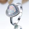 Trendy White Opal Crystal Love Heart Stone Vintage Silver Color Wedding Bands Engagement Rings For Wome Jewelry