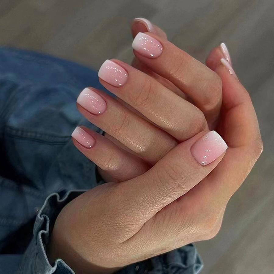 24 Press Type Nails, Short Square Fake Nails, Cute Design, Glossy Fake Nails, Daily Cute, Full Set Of Nails, Adhesive 2ml