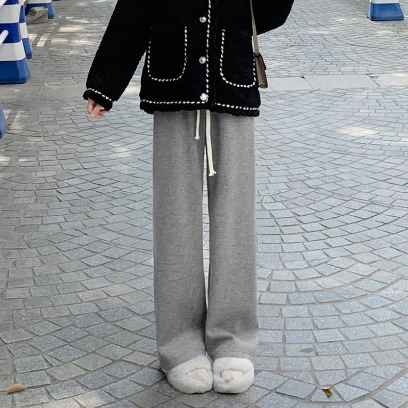 Fashion Thick Solid Casual Loose Wide Leg Pants Women Autumn and Winter High Waist Elegant Office Ladies Trousers Vintage Simple Straight Pants 25680