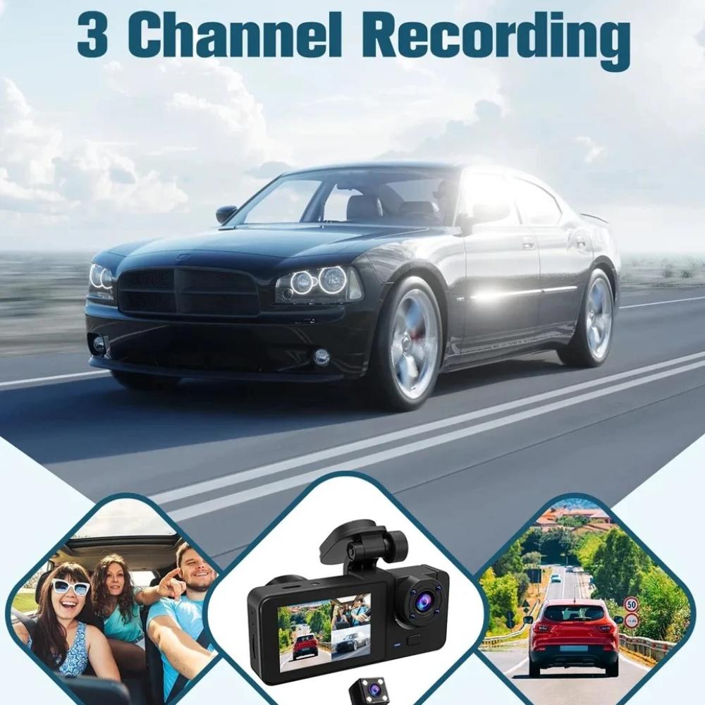 1080P HD Night Vision Car Driving Recorder 3-Channel Camera Video Recorder DVR Black Box Dual Lens with Rearview Camera HD Reversing Image