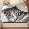 2D Gray Cat Peeking Through Newspaper Doormat Realistic Feline Face Design for Mat Entrance Mat Kitchen Carpet Anti-slip Mat
