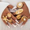 Jewelry Alloy Hollow Sun Pearl Ring, Geometric Irregular Flower Leaf Ring Set