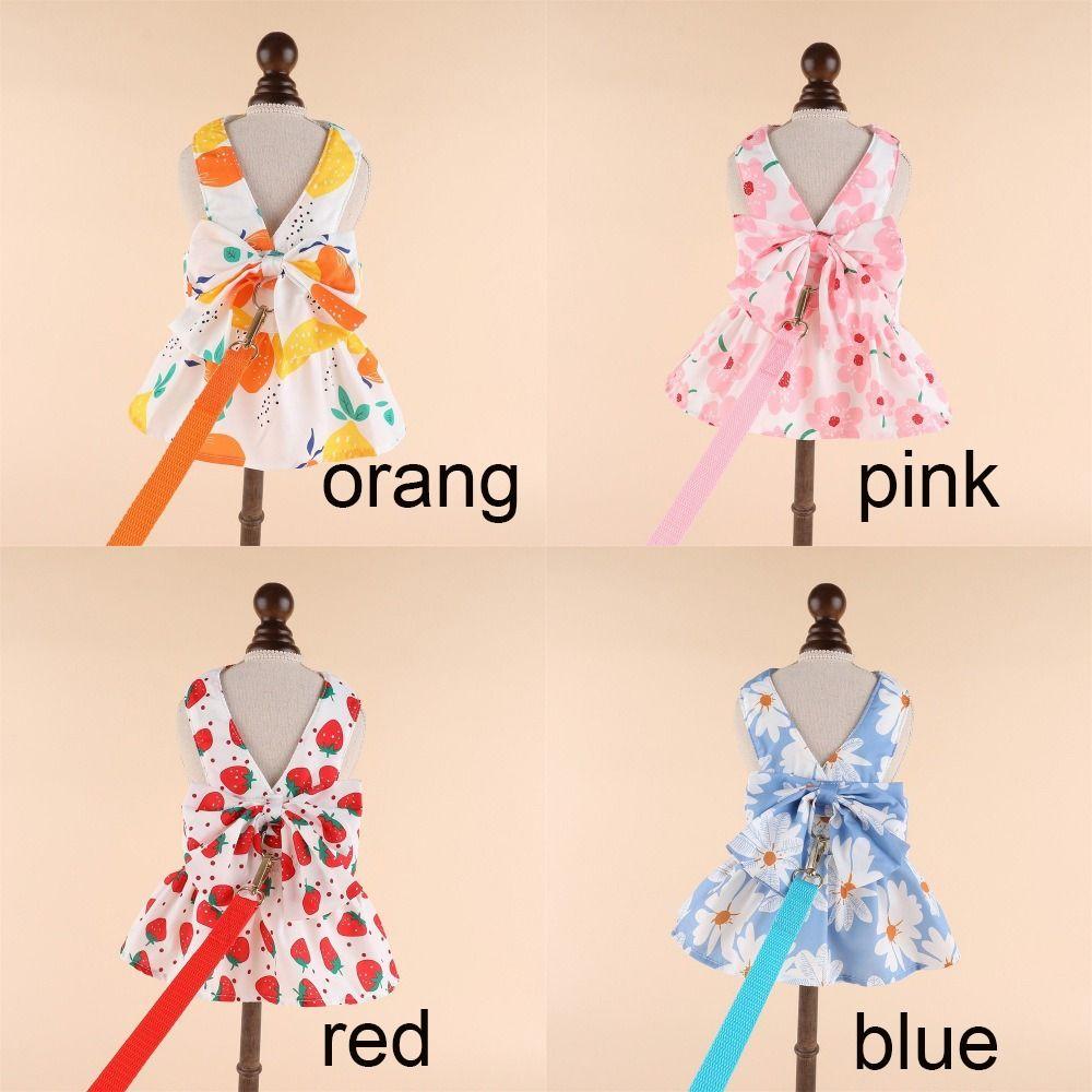 Sweet Dog Bowknot Princess Dress Breathable Dog Dress and Leash Set Thin Cat Skirt  Summer