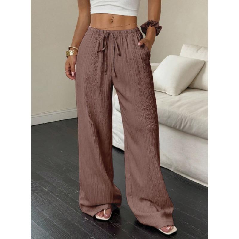 Fashion Women's Versatile Drawstring Casual Solid Color Pleated Wide-leg Pants