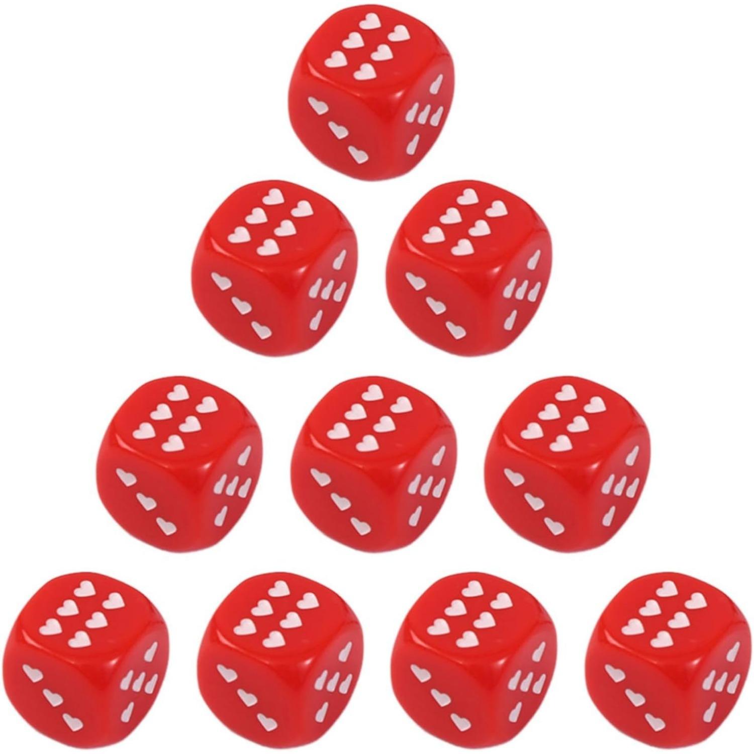 

Упаковка из 10 цветных круглых угловых кубиков 25 мм с точками в виде сердечек для вечеринки, акриловые 6-сторонние кубики в форме сердца 2.5*2.5*2.5cm красный