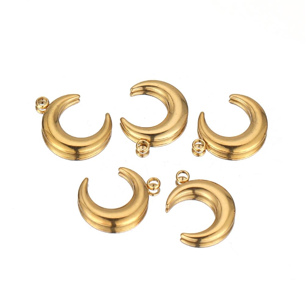 5pcs Stainless Steel Gold Color Moon Charms DIY Jewelry Making Women Sweater Pendant Necklace Findings Accessories Supplies