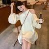French design high-end fairy dress first love off-the-shoulder neck dress women's short skirt coffee break summer women's clothing