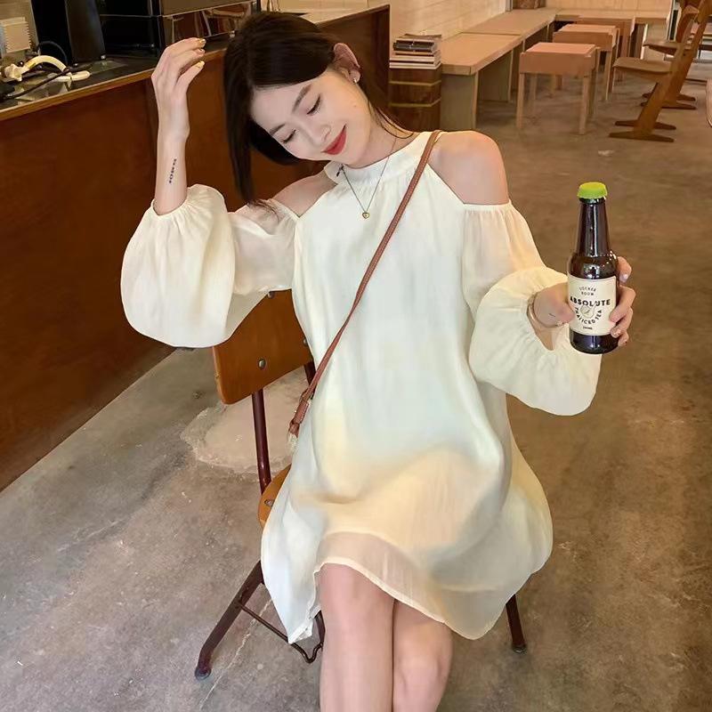French design high-end fairy dress first love off-the-shoulder neck dress women's short skirt coffee break summer women's clothing