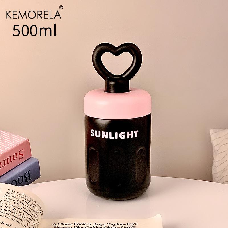 

500ML 1PCS Stainless Steel Thermos Cup with Love Handle And Straw Coffee Cup Ideal Valentine s Day Gift for Ins Inspired Style 500ml чёрный