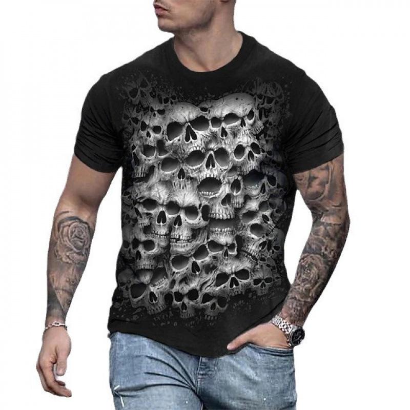 Streetwear Essential: Men's Short Sleeve T-Shirt With 3D Skull Graphic