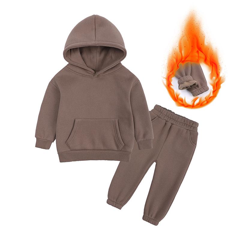 Children's Solid Color Hooded Long Sleeve Top and Pants Set for Medium and Large Boys and Girls - Trendy Autumn Clothing