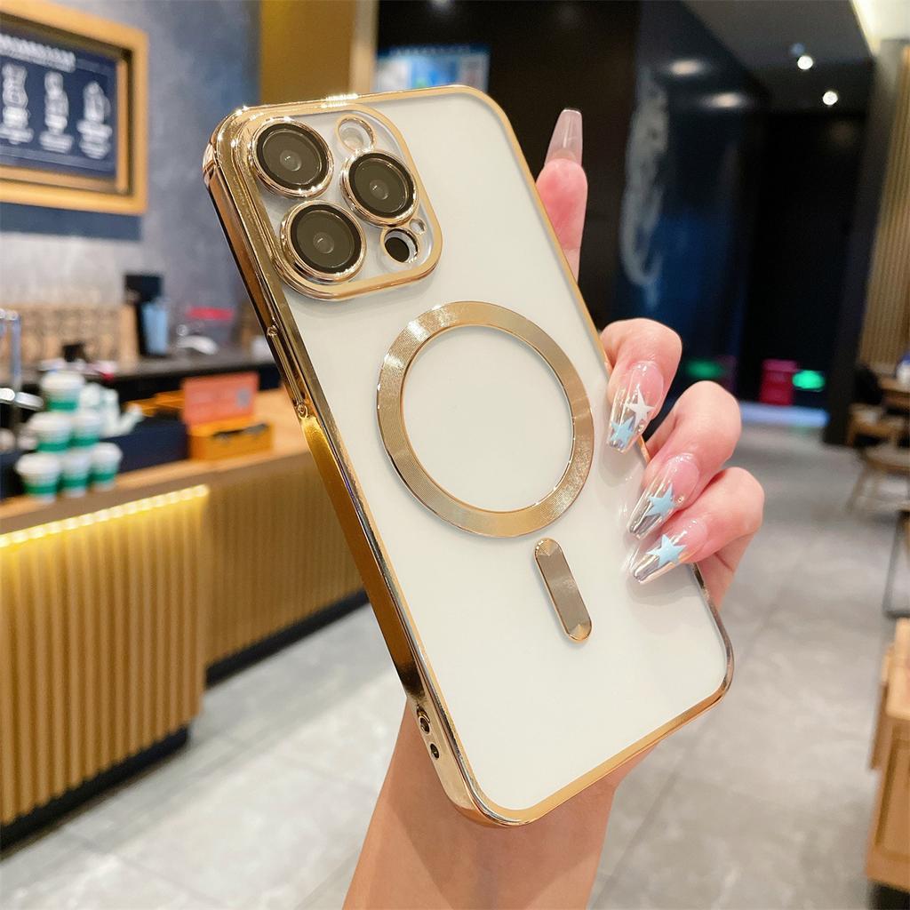 Applicable To Apple 16 Electroplated Magnetic Protective Glasses, IPhone15PROMAX Phone Case Transparent 12/13