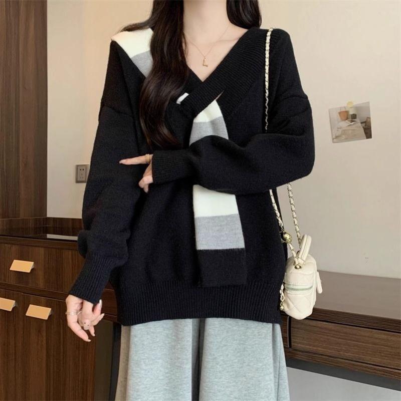 Bequemer und warmer V-Ausschnitt Strickpullover für Damen Herbst- und Frühlingsoutfits