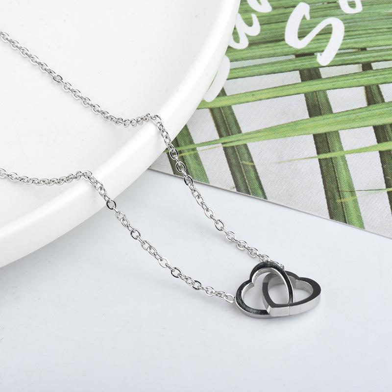 Korean Fashion Real Gold Heart-Shaped Clavicle Necklace for Women with Double Ring Design