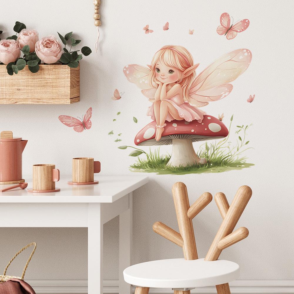 Cartoon Mushroom Fairy Butterfly Wall Sticker Self-Adhesive Removable Home Decor Art