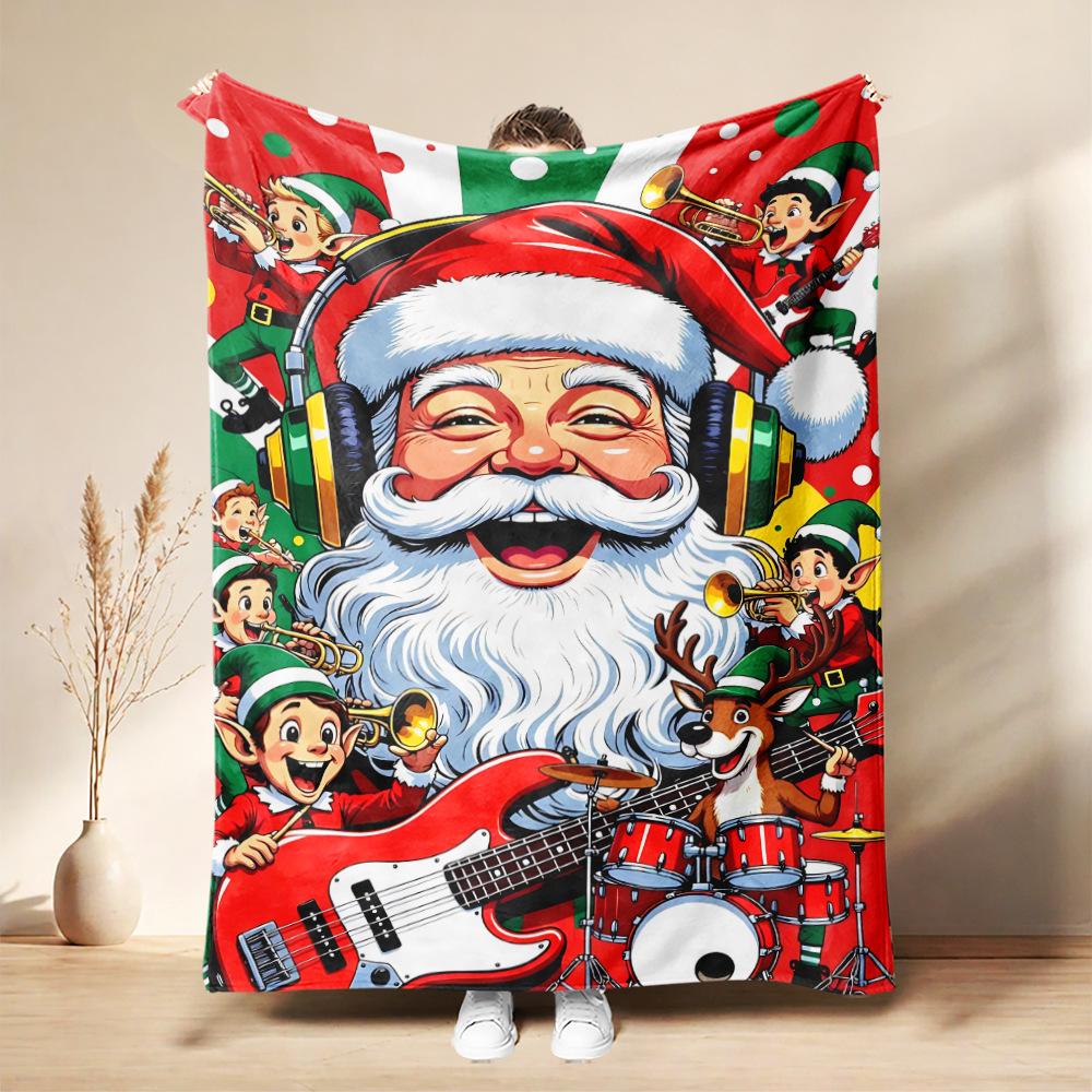 Christmas Flannel Blanket Santa Claus Puppy Soft Milu Deer, Warm Throw Blanket Winter New Year Gift For Kids, Couch Sofa Decor