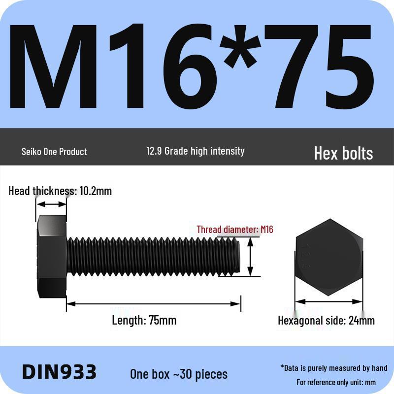 High Strength Class 12.9 Hex Bolt Set: M4-M16 Sizes
