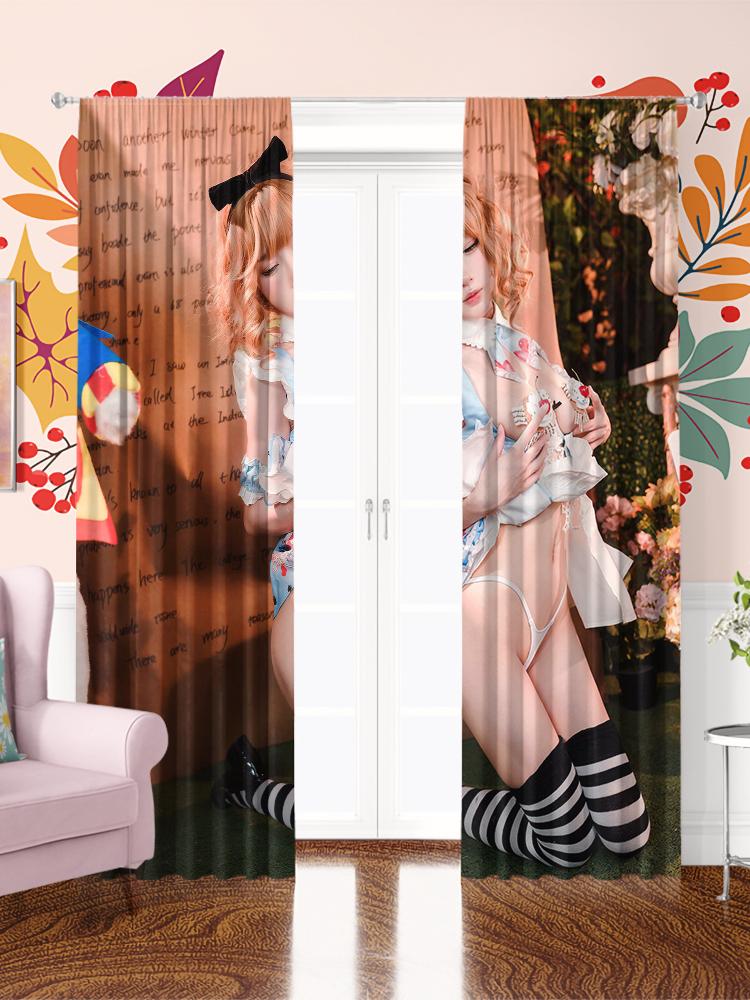 Pure and innocent girl printed curtains, pole bag curtains, bedroom and living room, home decoration, room decoration