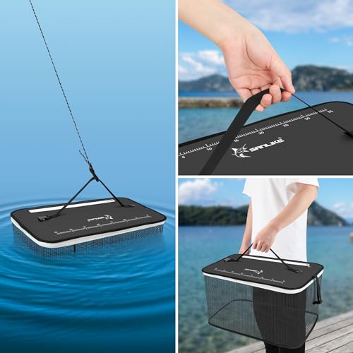 SANLIKE Floating Fishing Net with Scale, Foldable, Live Bait Net, Fishing Tackle, Fishing Case, Bucket (Gray, [S] 40*25*24cm) (Black, S)