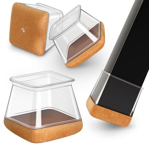 

16 Square Chair Leg Covers, Felt-Wrapped Silicone Chair Leg Caps, Suitable for Square Legs, Soundproof, Protect Hardwood and Tile Floors (Large, Clear