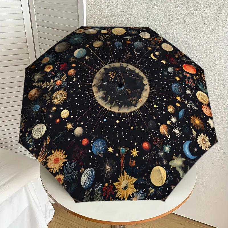 

1pc Celestial Patterns Planets, and Flowers Umbrella with Plastic Handle,Suitable for All Seasons Home Travel Outdoor UmbrellaDD1303