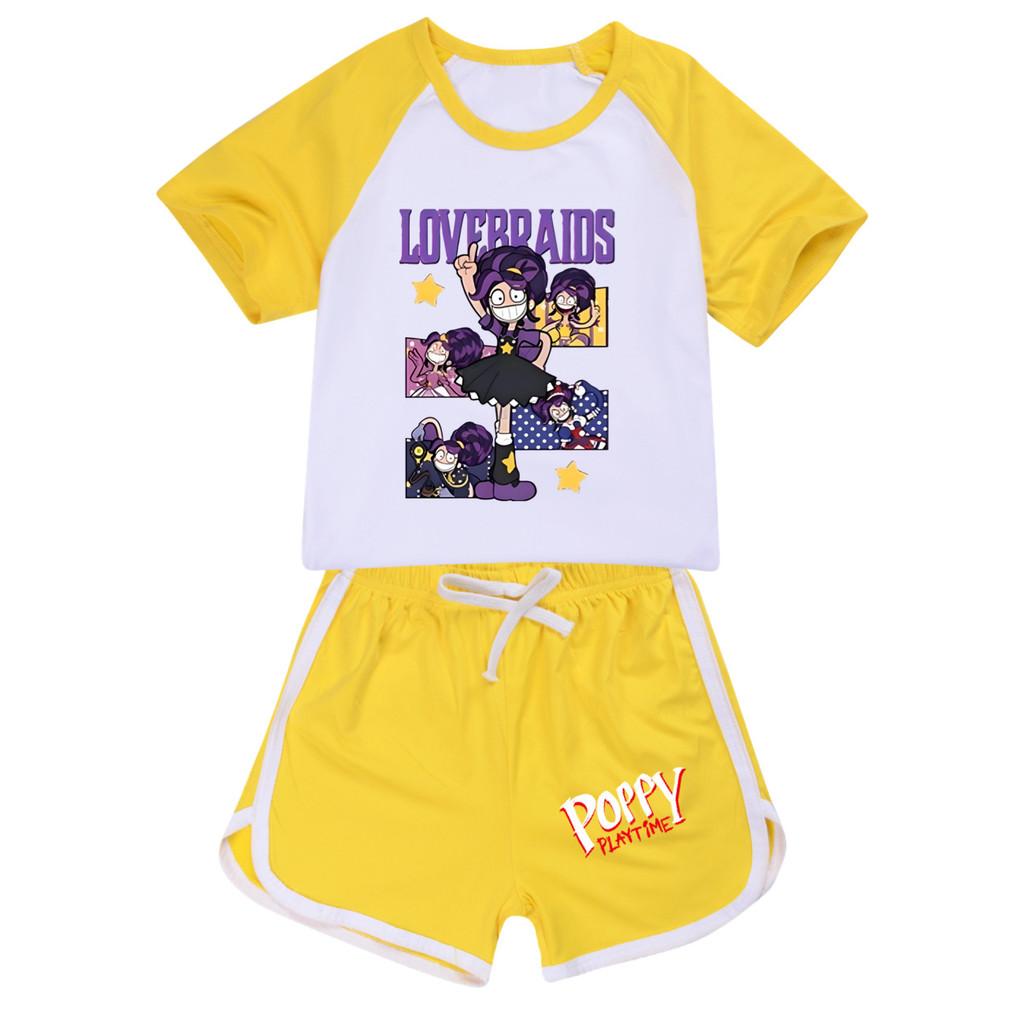

5601 2pcs/set Kids Girls Lily Lovebraids Print T-shirt Shorts Tracksuit Outerwear 170cm жовтий