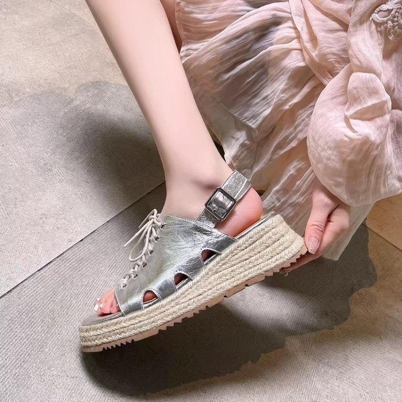 Fashion Summer New Roman Leather Platform Sandals Retro Open Toe Women's Shoes Elegant Simple Party Office Dress Flat Sandals Zapatos