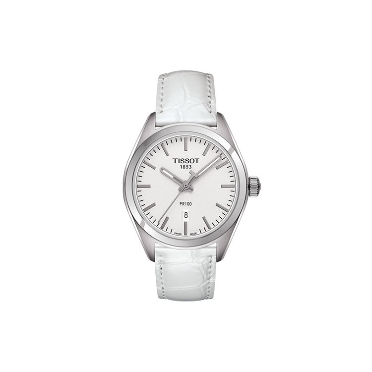 Tissot Men's White Pr100 Series Quartz Movet 100M Water Resistant Watch 33Mm Dial Stainless Steel Case Leather Strap Wo Watches T101.210.16.031.00