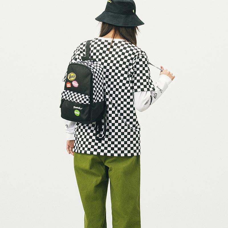 Vans Retro All Over Print Checkerboard Polyester Backpack Unisex Backpack Black VN0A4DROZEK