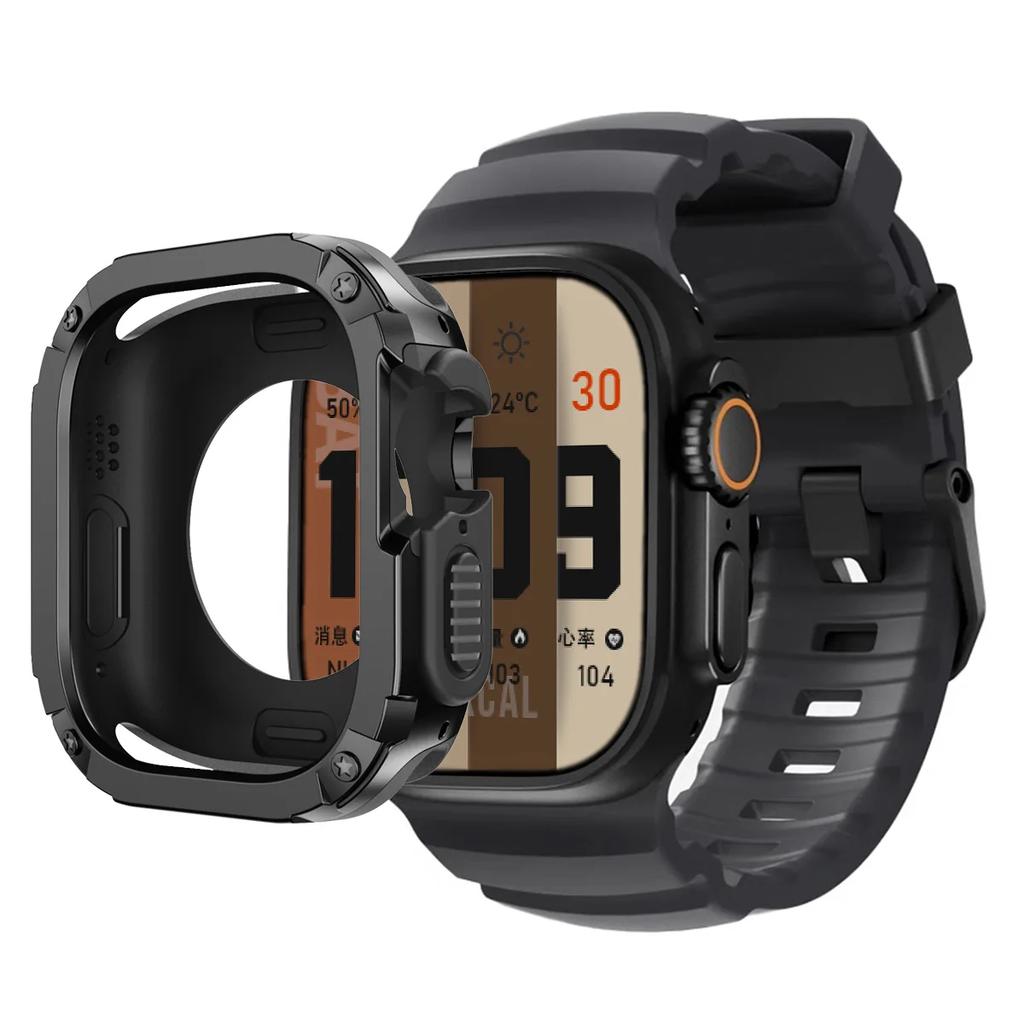 Apple Watch Ultra 2 49mm 44 45 46mm için Kordon+Kılıf Spor Silikon Kordon TPU+PC Kapak iWatch Series10/8/7/SE/6/5 Koruyucu Tampon
