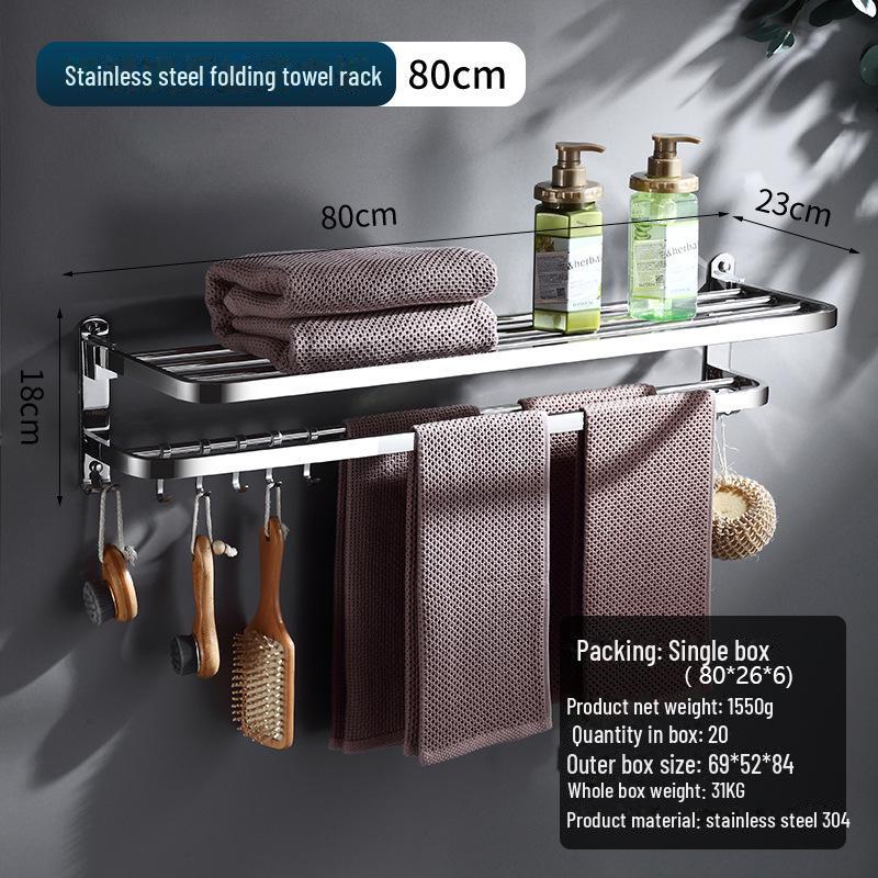 304 Stal nierdzewna składany wieszak na ręczniki łazienkowe - wielofunkcyjny organizer do przechowywania bez dziurkowania