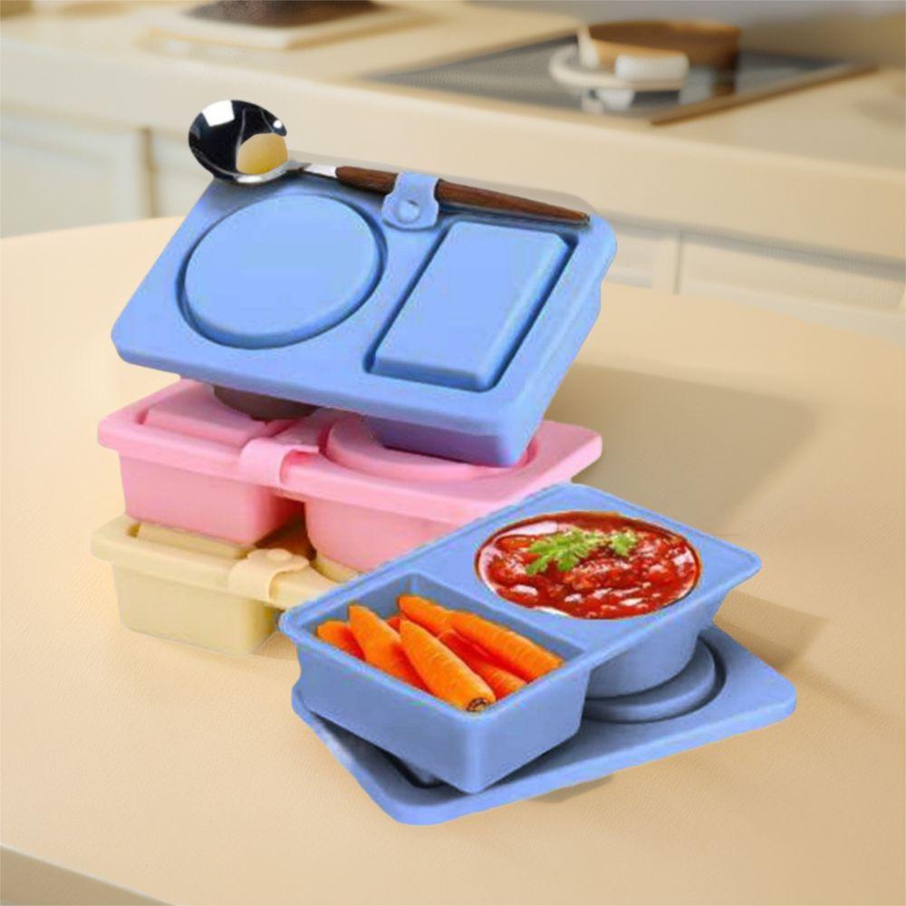 Auslaufsichere Snackbox mit zwei Fächern, faltbare Behälter für Soßen und Gewürze, für Reisen