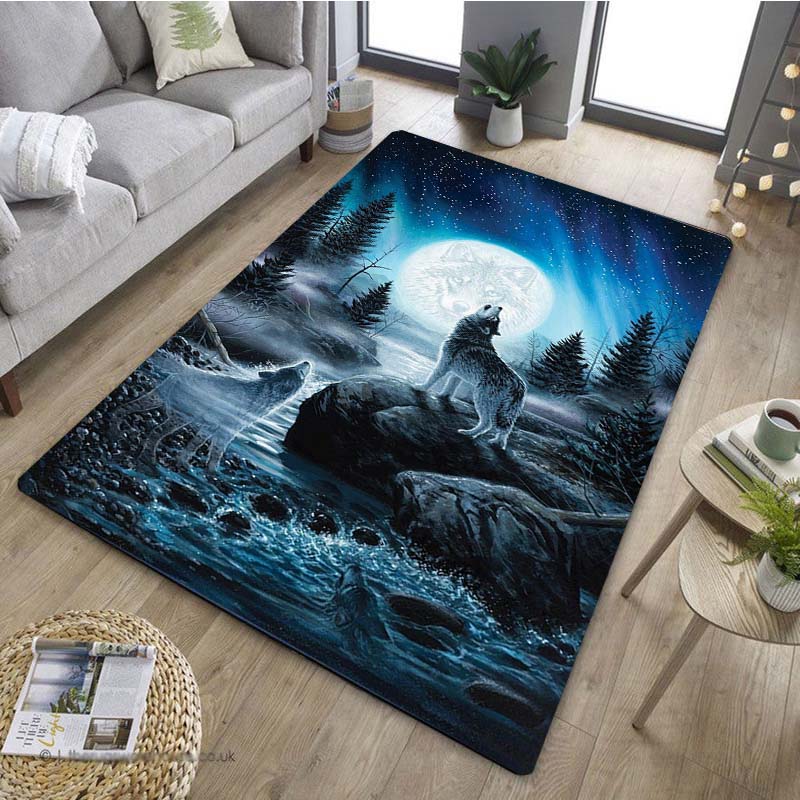1 Stück Stilvoller Wolf Traumfänger Muster Anti-Rutsch Küchenteppich für Küche Wohnzimmer Schlafzimmer Waschbarer Flanell Teppich