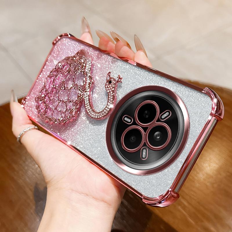 KEYSION Shockproof Plating Phone Case for Realme 14 Pro 5G Clear TPU Glitter Jewelled Swan Kickstand Back Cover for OPPO Realme 14 Pro+ 5G