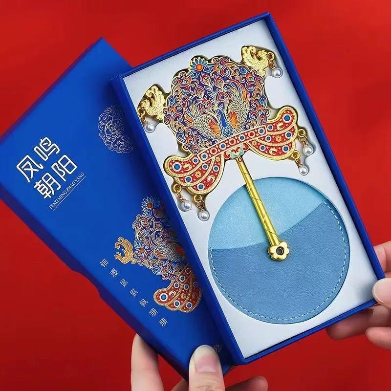 Chinese Ancient Handheld Crafts Metal Makeup Mirror Museum Creative Cultural Crafts Portable Folding Cosmetic Mirror