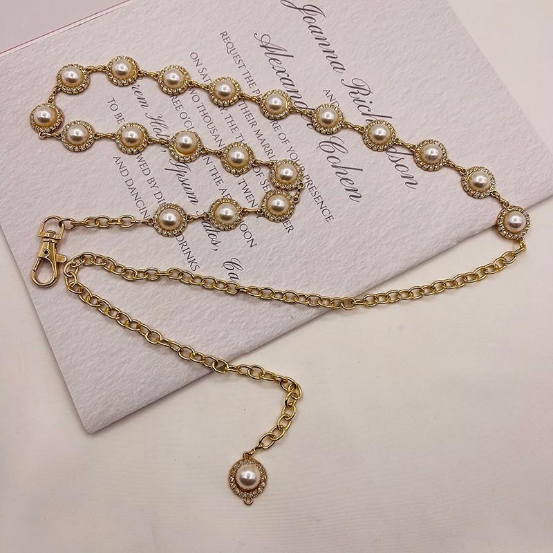 French Pearl Waist Chain For Women With Water Diamond Embellishments Fashion Jewelry Summer Accessory
