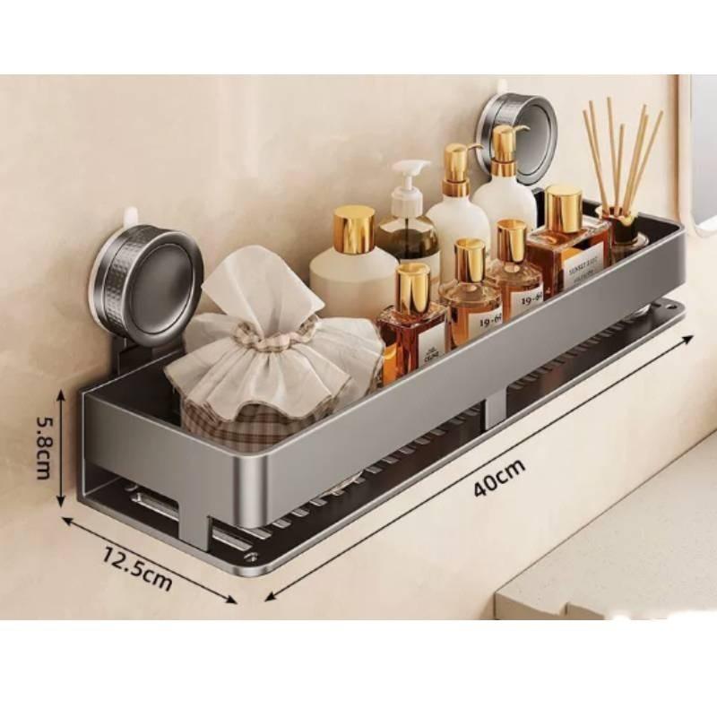 Modern Minimalist Abs Sucker Wall Shelf With Hooks For Bathroom And Toilet Storage
